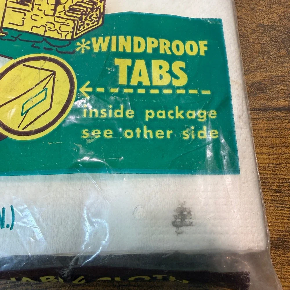 Vtg Picnic Time Windproof‎ Tablecloth 60s Straubel Paper Co White NEW Retro Prop